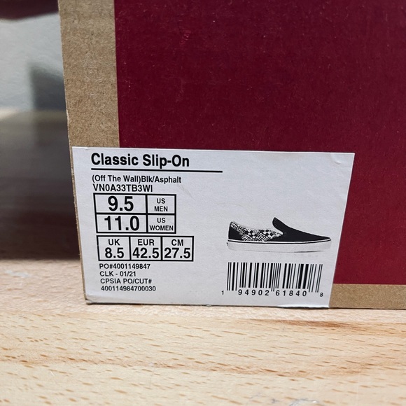 Vans Men's Classic Off the Wall Black/Asphalt Slip On Shoes - Mens 9.5 NWB - Picture 6 of 7